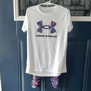 Under Armour White Tee with Multicolor leggings